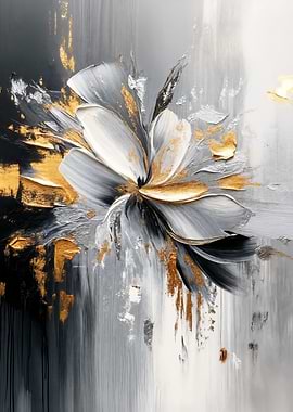 Abstract Floral Painting with Gold Accents