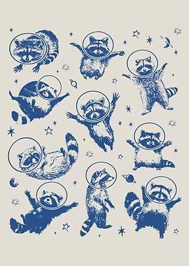 Raccoons in Space Helmets Pattern