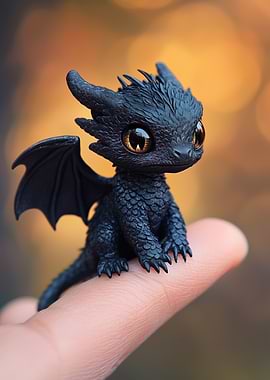 Cute Black Dragon Figurine on Finger