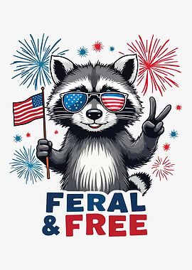 Patriotic Raccoon with American Flag