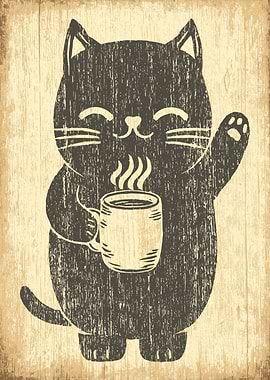 Cat with Coffee Cup Illustration