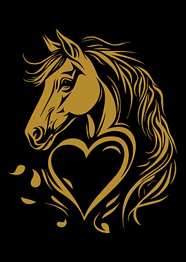 Golden Horse Head with Heart