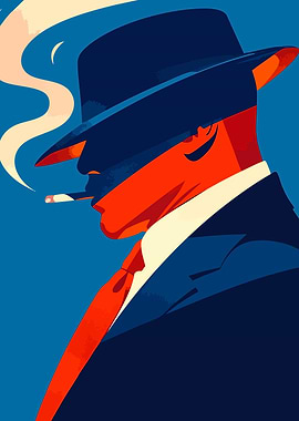 A Boss Man Portrait Minimalist Pop Art Illustration Blue Red