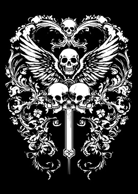 Skulls, Wings, and Floral Ornament