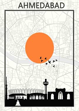 Ahmedabad Cityscape Silhouette Art Print