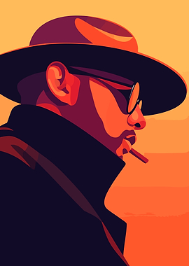 Man in Hat Noir Minimalist Portrait Illustration Art