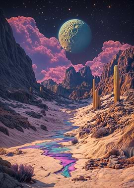 Surreal Desert Landscape with Colorful River