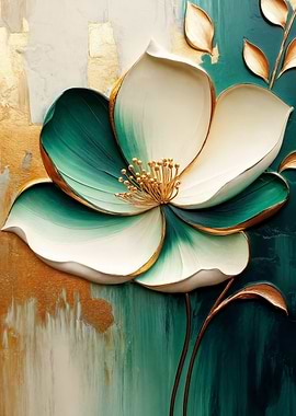 Elegant Emerald and Gold Floral Art