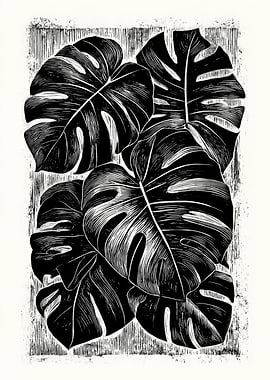 Monstera Leaves | Vintage Ink Monstera Poster | Botanical Etching Style