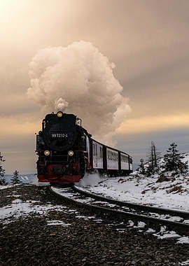 Steam Train in Winter Landscape