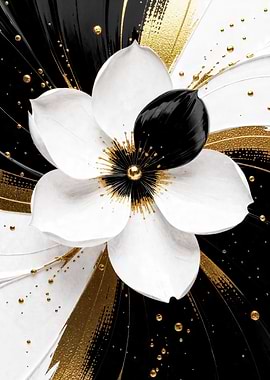 Elegant Black, White, and Gold Flower