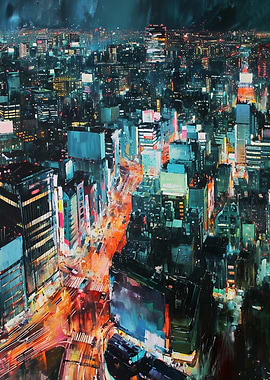 Night Cityscape Painting