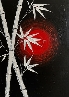 Bamboo and Red Sun Painting