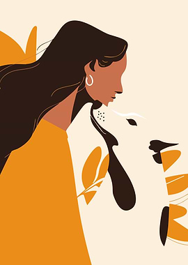 Woman and Dog Abstract Minimalist Boho Art Illustration