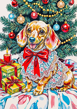 Festive Dachshund Christmas Portrait