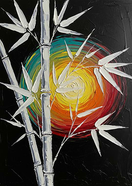 Bamboo Painting with Colorful Background