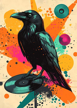 Raven on Vinyl Record Pop Art