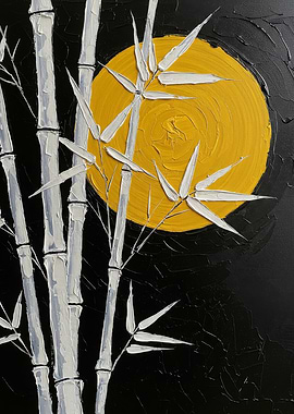 Bamboo and Golden Sun Painting