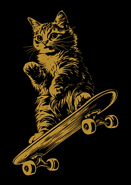 Cat on Skateboard Graphic Art
