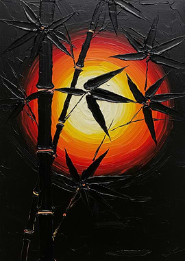 Bamboo Silhouette Against Sunset Painting