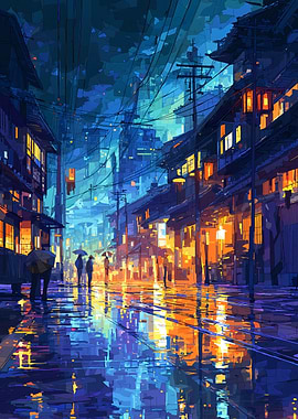 Rainy Night Street Scene