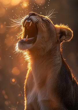 Roaring Lioness in Golden Light