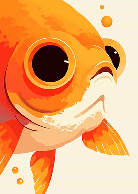 Funny Orange Goldfish Face Pop Art Illustration
