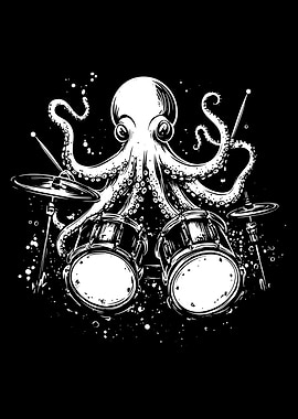 Octopus Drummer Black and White