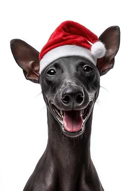 Smiling Xoloitzcuintli Dog with Santa Hat