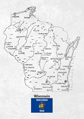 Hand Drawn Map of Wisconsin