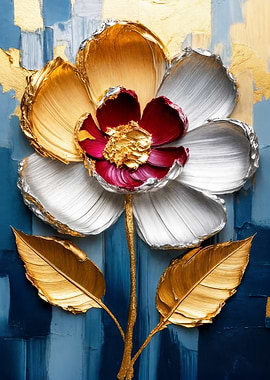 Abstract Floral Painting with Gold and Silver