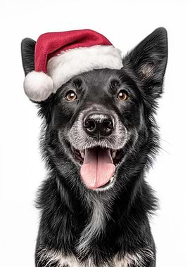 Mudi Dog with Santa Hat Portrait
