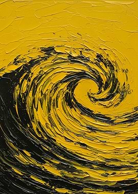 Abstract Yellow and Black Wave Painting