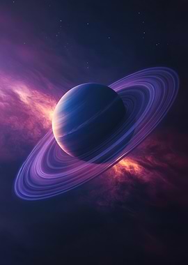 Purple Ringed Planet in Space