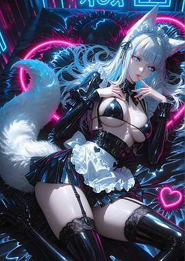 Anime Fox Girl in Latex Outfit
