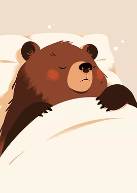 Sleeping Bear Cute Minimalist Art Illustration