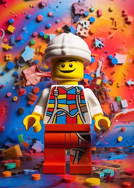 Colorful Lego Figure with Abstract Background
