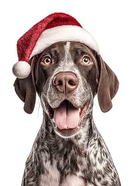Pointer Dog with Santa Hat Portrait