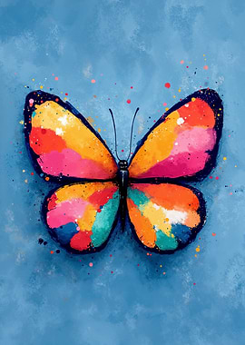Colorful Butterfly on Blue Background