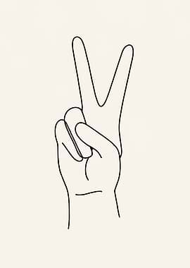 Peace Sign Hand Minimalist Line Art