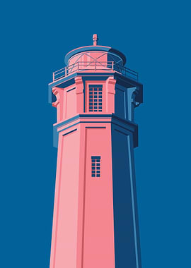 Pink and Blue Lighthouse Illustration