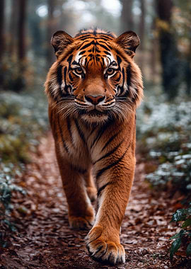 Tiger Walking Through Forest