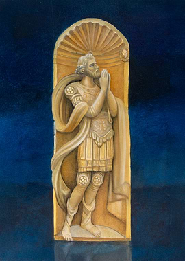 'The Prophrt' | Praying Warrior Sculpture on Blue Background