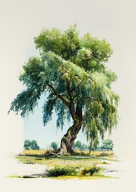 Willow Tree in Field Painting