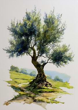 Olive Tree Watercolor Painting