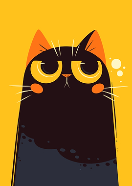 Funny Black Cat with Yellow Background Pop Art