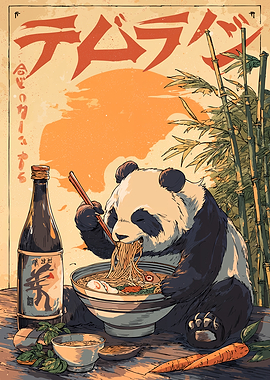 Panda Eating Ramen with Chopsticks