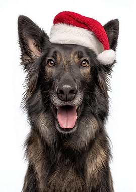 Belgian Sheepdog with Santa Hat Portrait