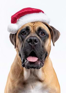 Boerboel Dog with Santa Hat Portrait