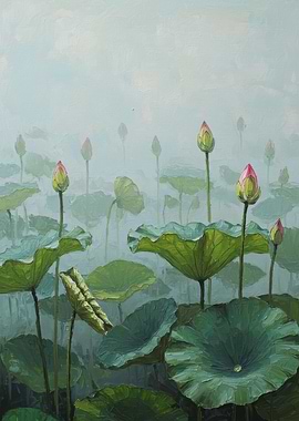 Lotus Pond Oil Painting